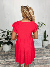 Load image into Gallery viewer, Rebecca Ruffle Sleeve Eyelet Dress-#7-Red
