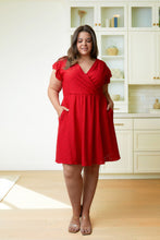 Load image into Gallery viewer, Rebecca Ruffle Sleeve Eyelet Dress-#7-Red
