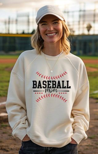 Baseball Mom Red Stitch Crewneck Sweatshirt | Multiple Colors - Elevated Boutique CO