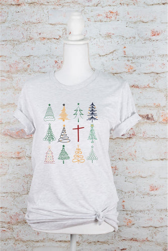 Christmas Trees with Cross Graphic Tee - Elevated Boutique CO