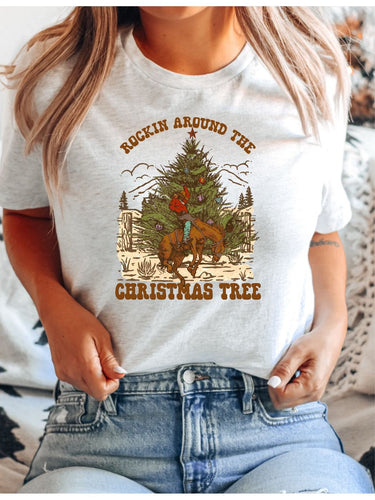 Cowboy Rockin' Christmas Tree Unisex Graphic Tee | Multiple Colors - Elevated Boutique CO