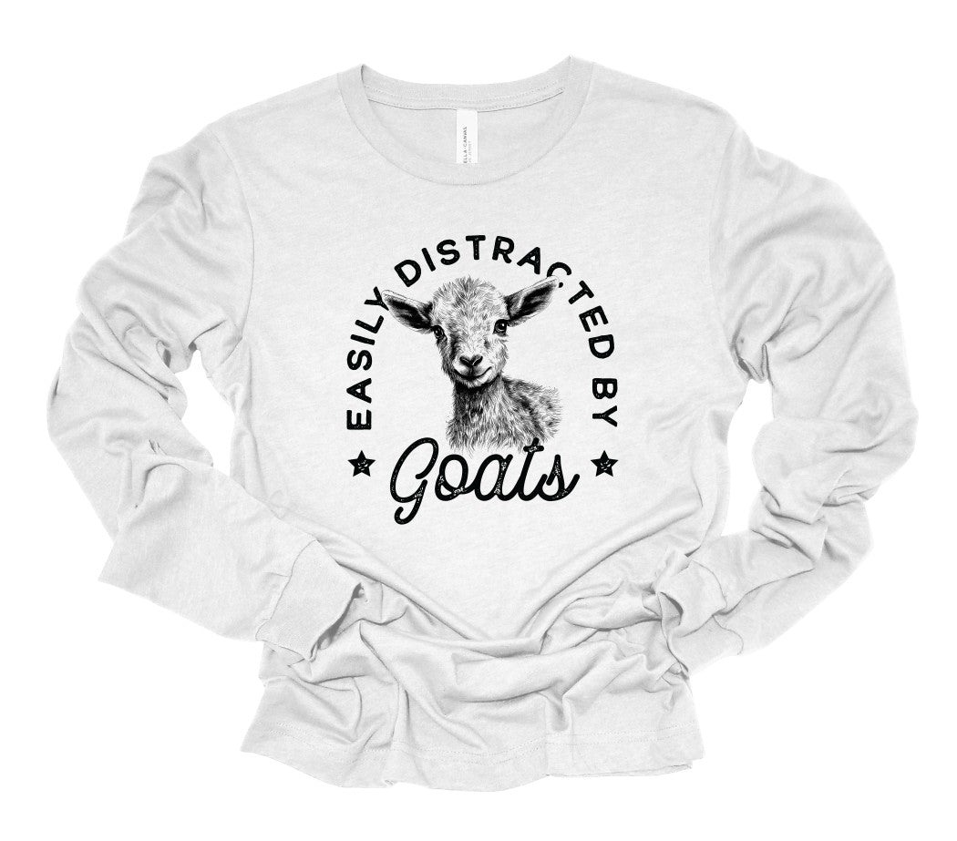 Easily Distracted by Goats Long Sleeve Graphic Tee | Multiple Colors - Elevated Boutique CO