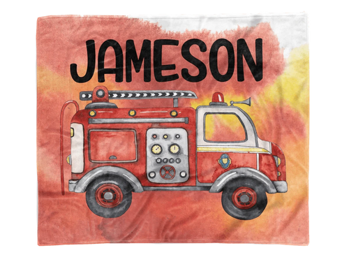 Firetruck Watercolor Custom Minky Blanket - Elevated Boutique CO