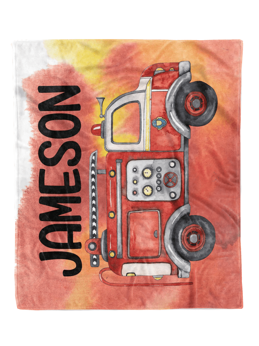 Firetruck Watercolor Custom Minky Blanket - Elevated Boutique CO