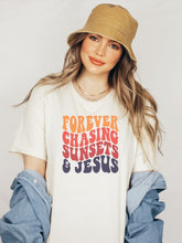 Load image into Gallery viewer, Forever Chasing Sunsets &amp; Jesus Graphic Tee | Multiple Colors - Elevated Boutique CO
