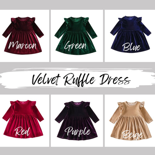 Girls Velvet Ruffle Dress - Elevated Boutique CO