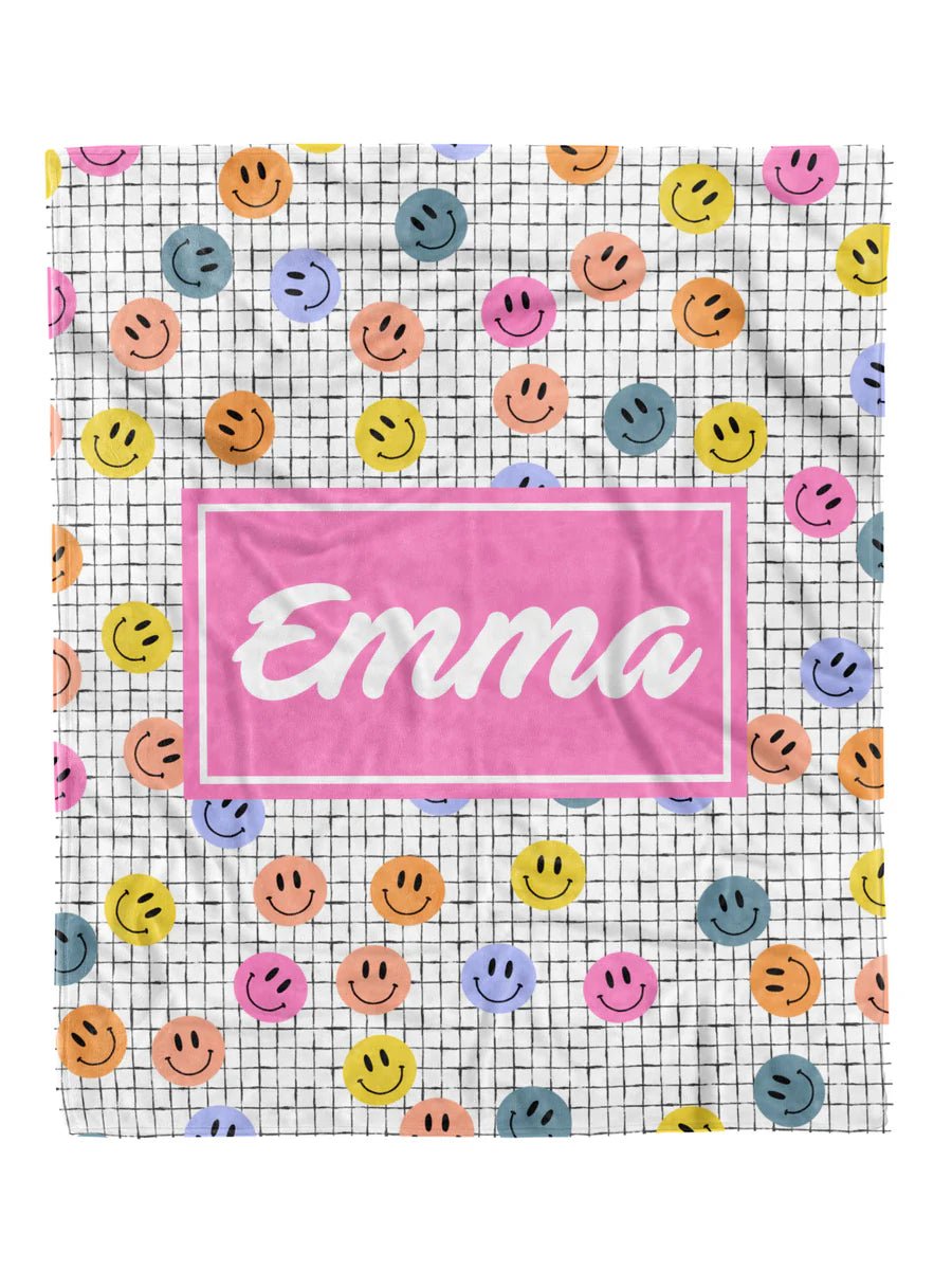 Grid Smiley Faces Custom Minky Blanket - Elevated Boutique CO