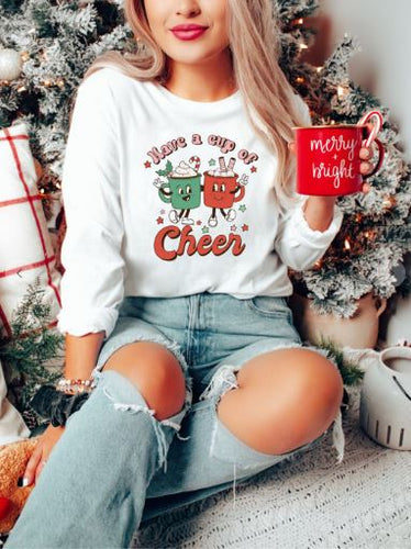 Have a Cup of Cheer Long Sleeve Graphic Tee - Elevated Boutique CO