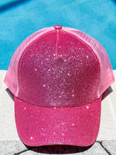 Load image into Gallery viewer, &quot;All That Sparkle&quot; Pink Trucker Ponytail Hat
