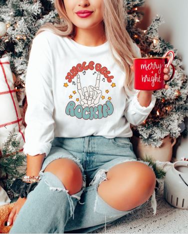 Jingle Bell Rockin Long Sleeve Graphic Tee - Elevated Boutique CO