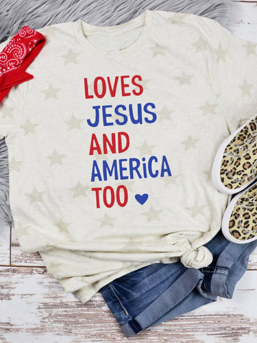 Love Jesus and America Too Star Tee - Elevated Boutique CO