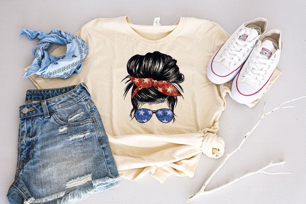 Messy Bun Patriotic Graphic Tee | Multiple Colors - Elevated Boutique CO