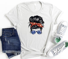 Load image into Gallery viewer, Messy Bun Patriotic Graphic Tee | Multiple Colors - Elevated Boutique CO
