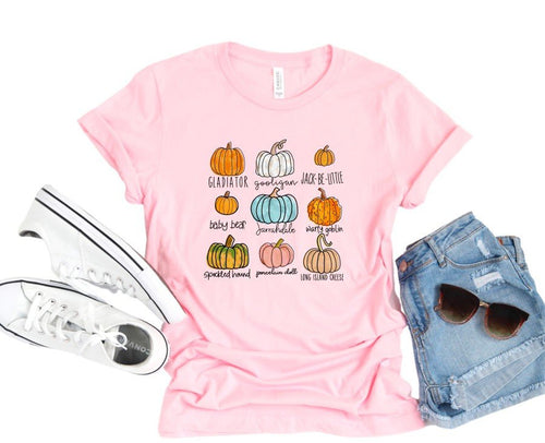 Nine Pumpkin Varieties Names Graphic Tee | Multiple Colors - Elevated Boutique CO