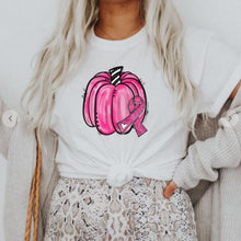 Load image into Gallery viewer, Pink Pumpkin Breast Cancer Awareness Graphic Tee - Elevated Boutique CO
