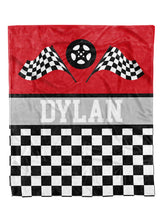 Load image into Gallery viewer, Racing Checkered Zoom Custom Minky Blanket *Multiple Colors* - Elevated Boutique CO
