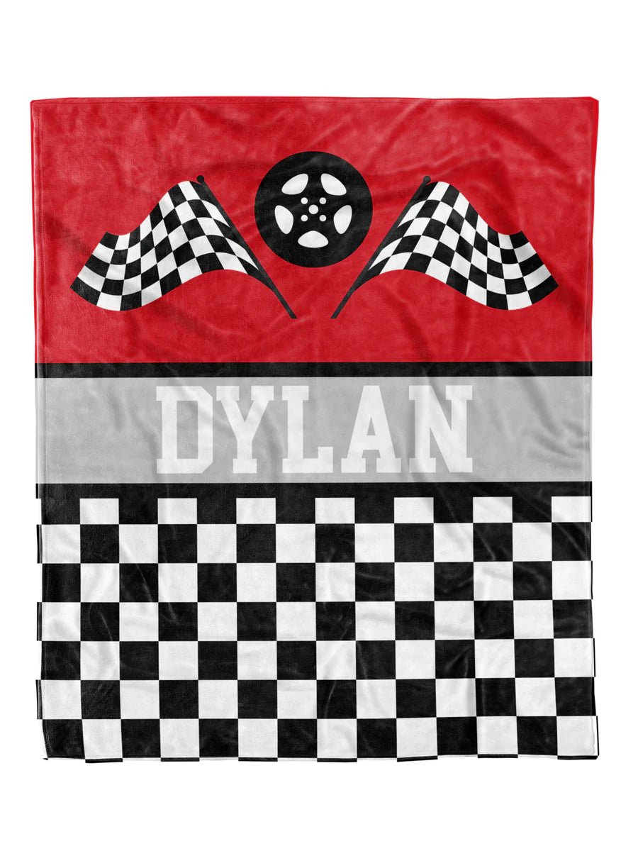 Racing Checkered Zoom Custom Minky Blanket *Multiple Colors* - Elevated Boutique CO