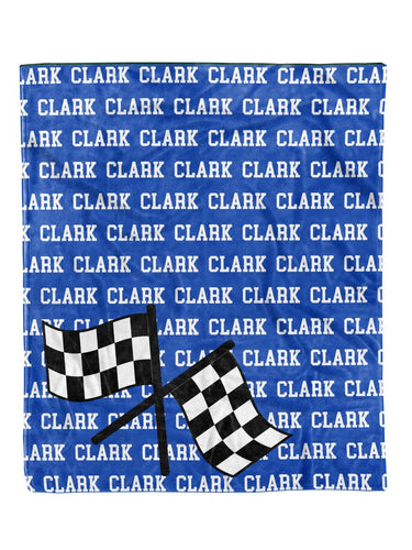 Racing Flag Name Repeat Custom Minky Blanket *Multiple Colors* - Elevated Boutique CO