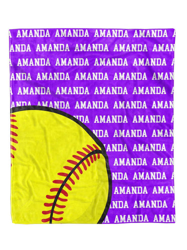 Softball Name Repeat Minky Blanket *Multiple Colors* - Elevated Boutique CO