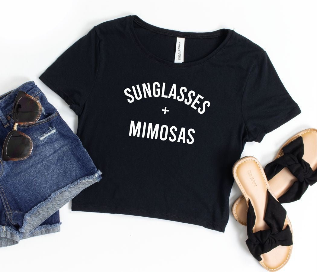Sunglasses + Mimosas Cropped Tee | Multiple Colors - Elevated Boutique CO