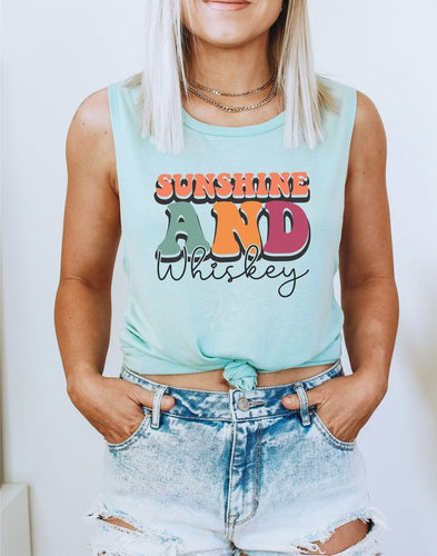 Sunshine and Whiskey Muscle Graphic Tank - Elevated Boutique CO