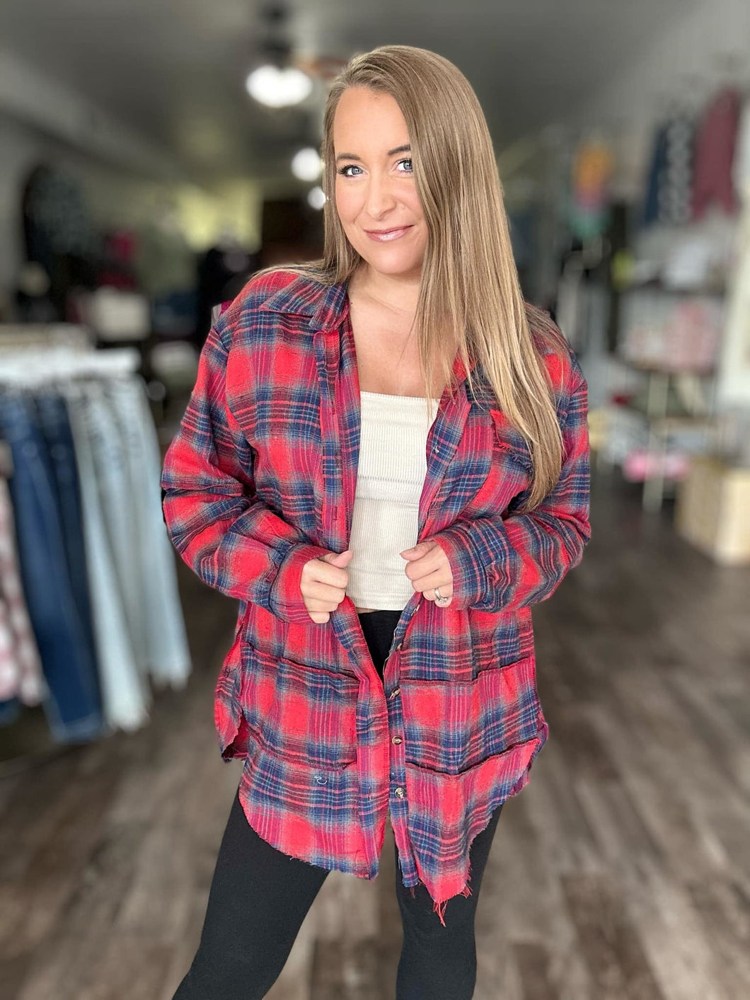 The Randi Raw Hem Oversize Flannel - Elevated Boutique CO