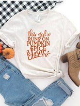 Load image into Gallery viewer, This Girl runs on Pumpkin Spice and Jesus Graphic Tee | Multiple Colors - Elevated Boutique CO
