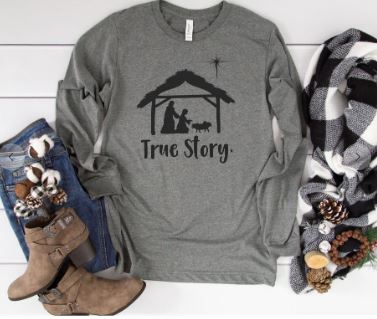 True Story Nativity Scene Unisex Long Sleeve Graphic Tee - Elevated Boutique CO