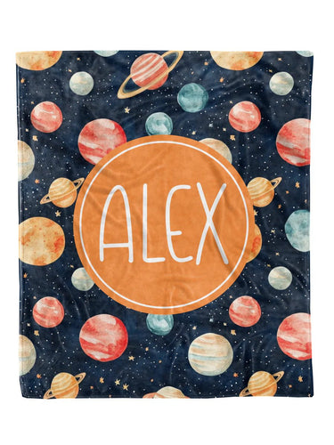 Watercolor Planets Custom Minky Blanket - Elevated Boutique CO