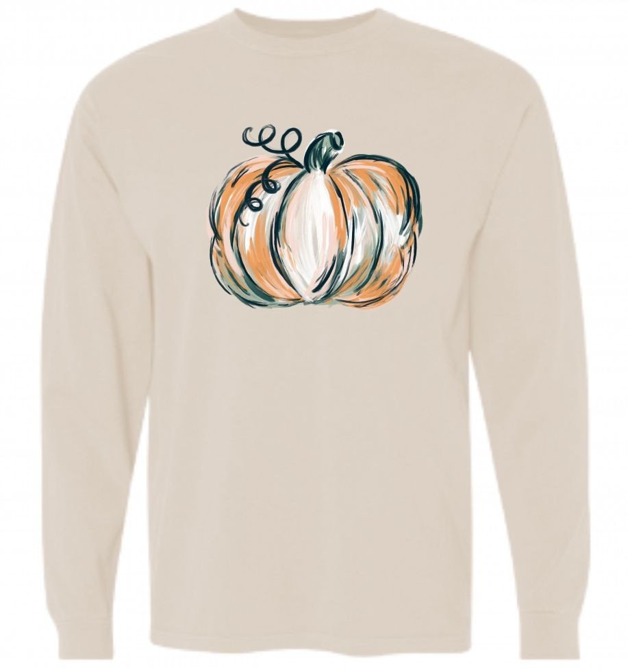 Watercolor Pumpkin Graphic Tee | Multiple Colors | Short Sleeve | Long Sleeve - Elevated Boutique CO