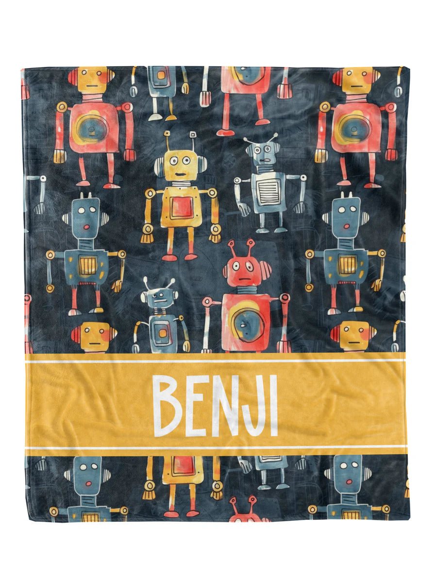 Watercolor Robots Custom Minky Blanket - Elevated Boutique CO