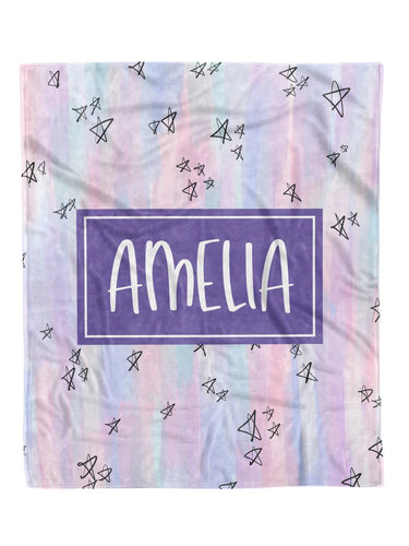 Watercolor Sketch Stars Custom Minky Blanket - Elevated Boutique CO